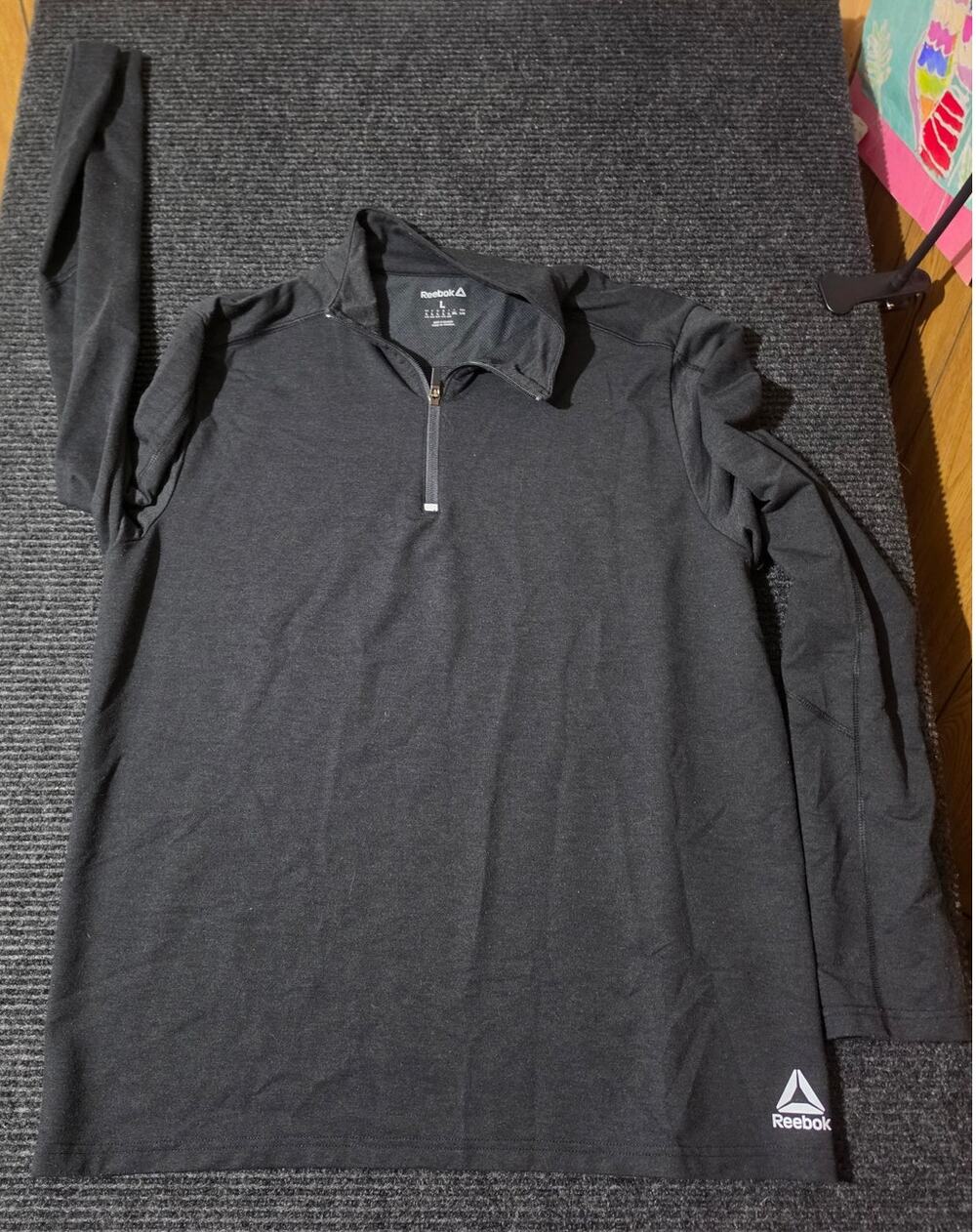 Reebok Quarter Zip Pullover Black Athletic Top L